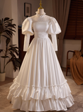 Retro Wedding Dress Long Sleeve Pleated Wedding Dress HZ0319