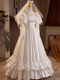 Retro Wedding Dress Long Sleeve Pleated Wedding Dress HZ0319