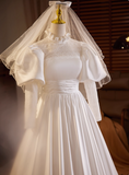 Retro Wedding Dress Long Sleeve Pleated Wedding Dress HZ0319