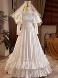 Retro Wedding Dress Long Sleeve Pleated Wedding Dress HZ0319