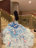 Stunning Prom Dress Strapless Tiered Flower Ball Gown Quinceanera Dress HZ0319