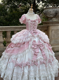 Newest Prom Dress Square Neck Lace Tiered Ball Gown Quinceanera Dress Evening Dress HZ0319