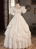 Retro Wedding Dress V-neck Lace Pleated Wedding Dress HZ0319