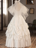 Retro Wedding Dress V-neck Lace Pleated Wedding Dress HZ0319