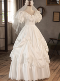Retro Wedding Dress V-neck Lace Pleated Wedding Dress HZ0319