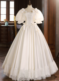 Vintage Wedding Dress Square Neck Lace Pleated Wedding Dress HZ0319
