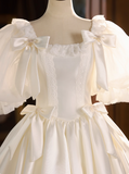 Vintage Wedding Dress Square Neck Lace Pleated Wedding Dress HZ0319