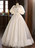 Vintage Wedding Dress Square Neck Lace Pleated Wedding Dress HZ0319