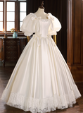 Vintage Wedding Dress Square Neck Lace Pleated Wedding Dress HZ0319