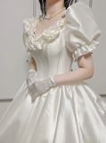 Retro Wedding Dress Off Shoulder Flower Wedding Dress HZ0319