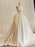 Minimalist Wedding Dress Asymmetrical Neck Pleated Wedding Dress HZ0319