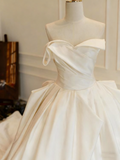 Minimalist Wedding Dress Asymmetrical Neck Pleated Wedding Dress HZ0319