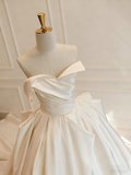 Minimalist Wedding Dress Asymmetrical Neck Pleated Wedding Dress HZ0319