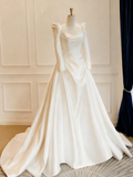 Vintage Wedding Dress Long Sleeves Pleated Wedding Dress HZ0319