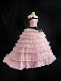 Beauty Prom Dress Strapless Pleated Tulle Ball Gown Quinceanera Dress Birthday Outfits HZ0319