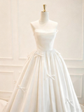 Minimalist Wedding Dress Strapless Bowknot Pleated Wedding Dress HZ0319