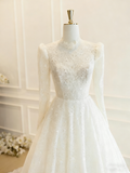 Retro Wedding Dresss Long Sleeves Backless Wedding Dress HZ0319