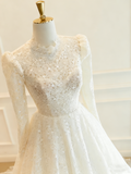 Retro Wedding Dresss Long Sleeves Backless Wedding Dress HZ0319