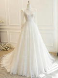 Retro Wedding Dresss Long Sleeves Backless Wedding Dress HZ0319