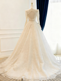 Retro Wedding Dresss Long Sleeves Backless Wedding Dress HZ0319
