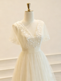Retro Wedding Dress V-neck Tulle Pleated Wedding Dress HZ0319