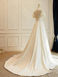 Vintage Wedding Dress Short Sleeves Backless Pleated Wedding Dress HZ0319