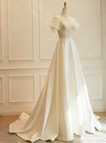 Vintage Wedding Dress Short Sleeves Backless Pleated Wedding Dress HZ0319