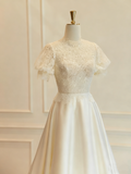 Vintage Wedding Dress Short Sleeves Backless Pleated Wedding Dress HZ0319