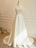 Vintage Wedding Dress Short Sleeves Backless Pleated Wedding Dress HZ0319