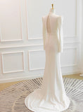 Minimalist Wedding Dress V-neck Long Sleeves Wedding Dress HZ0319