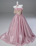 Pretty Prom Dress Pink Off Shoulder Pleated Ball Gown Quinceanera Dress Evening Dress HZ0319