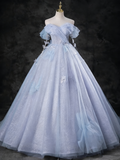 Elegant Prom Dress Off Shoulder Pleated Tulle Ball Gown Evening Dress Sweet 16 Dress HZ0319