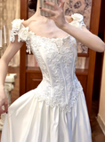 Retro Wedding Dress Crew Neck Short Sleeves Wedding Dress HZ0319