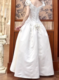 Retro Wedding Dress Crew Neck Short Sleeves Wedding Dress HZ0319