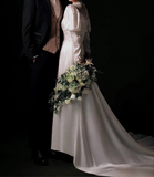 Retro Wedding Dress High Collar Pleated Wedding Dresss HZ0319