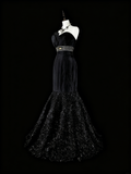 Beauty Prom Dress Black Strapless Pleated Mermaid Evening Dress Gala Dress HZ0319