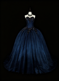 Charming Prom Dress Dark Blue Sweetheart Pleated Ball Gown Evening Dress Sweet 16 Outfits HZ0319