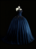 Charming Prom Dress Dark Blue Sweetheart Pleated Ball Gown Evening Dress Sweet 16 Outfits HZ0319