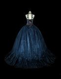 Gorgeous Prom Dress Dark Blue Backless Tulle Ball Gown Evening Dress Birthday Dress HZ0319