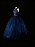 Gorgeous Prom Dress Dark Blue Backless Tulle Ball Gown Evening Dress Birthday Dress HZ0319