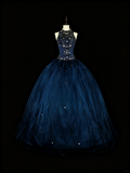 Gorgeous Prom Dress Dark Blue Backless Tulle Ball Gown Evening Dress Birthday Dress HZ0319