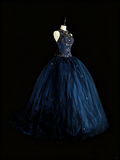 Gorgeous Prom Dress Dark Blue Backless Tulle Ball Gown Evening Dress Birthday Dress HZ0319