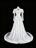 Retro Wedding Dress High Collar Lace Pleated Wedding Dress HZ0319
