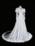 Retro Wedding Dress High Collar Lace Pleated Wedding Dress HZ0319