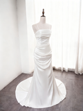 Minimalist Wedding Dress Spaghetti Straps Pleated Mermaid Wedding Dress HZ0319