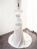 Minimalist Wedding Dress Spaghetti Straps Pleated Mermaid Wedding Dress HZ0319