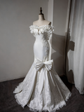 Vintage Wedding Dress Off Shoulder Pleated Mermaid Wedding Dress HZ0319