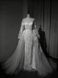 New Arrival Wedding Dress Long Sleeve Backless Tulle Pleated Wedding Dress HZ0319
