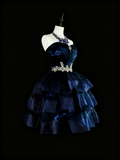 Newest Homecoming Dress Dark Blue Sweetheart Pleated Tiered Short Prom Dress Evening Dress Birthday Party Outfits HZ0319