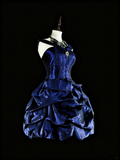 New Arrival Homecoming Dress Dark Blue Crew Neck Pleated Short Prom Dress Back to School Outfits Cocktail Dress HZ0319